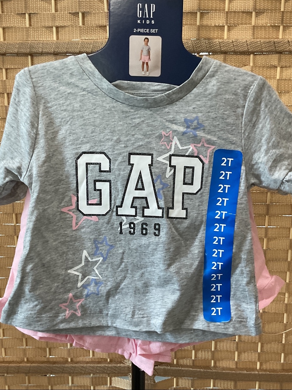 GAP Gray Tee with Pink & Blue Star Accents